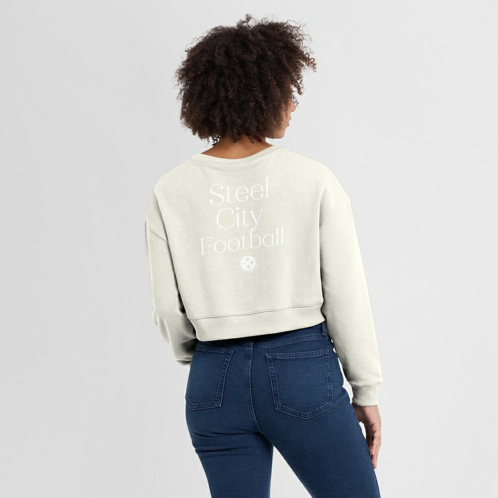 Fanatics Pittsburgh Steelers Women's Studio Tri-Blend Cropped Pullover Sweatshirt Cream