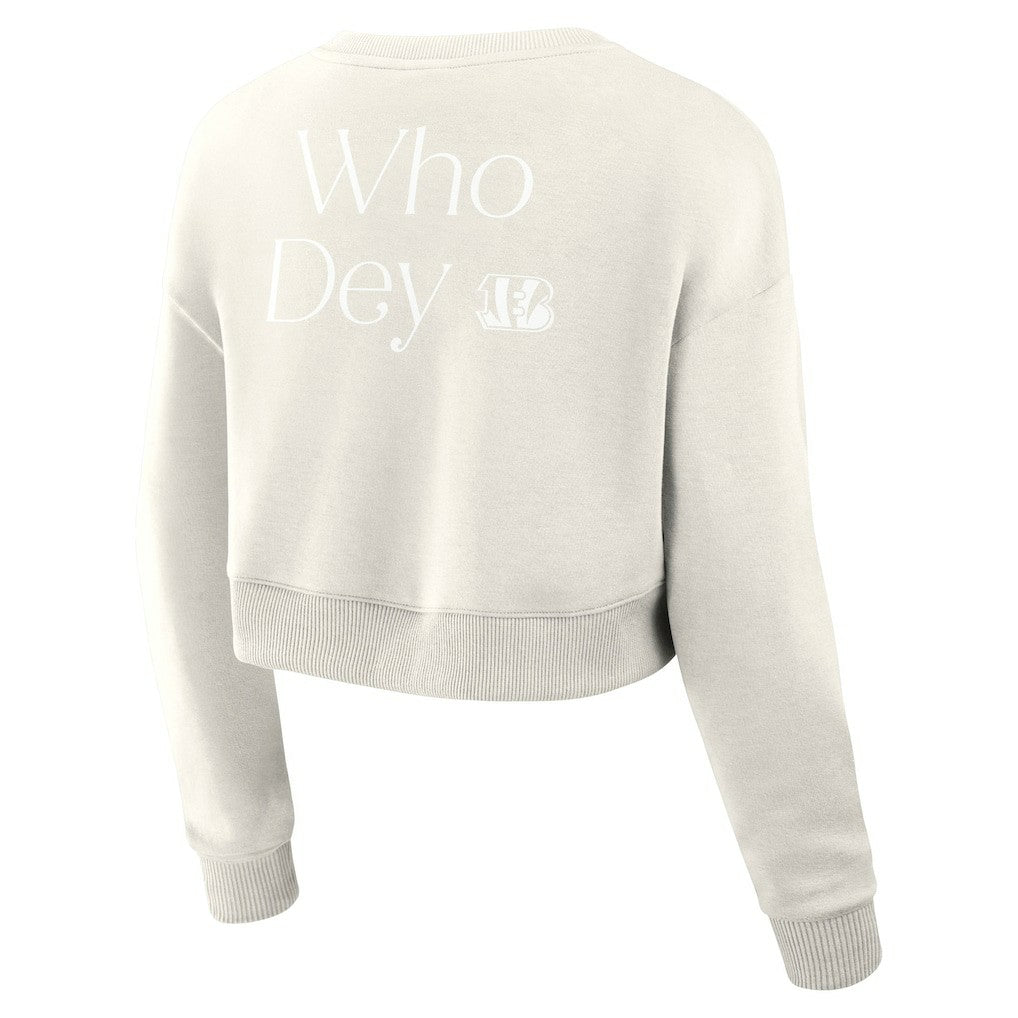 Fanatics Cincinnati Bengals Women's Studio Tri-Blend Cropped Pullover Sweatshirt Cream