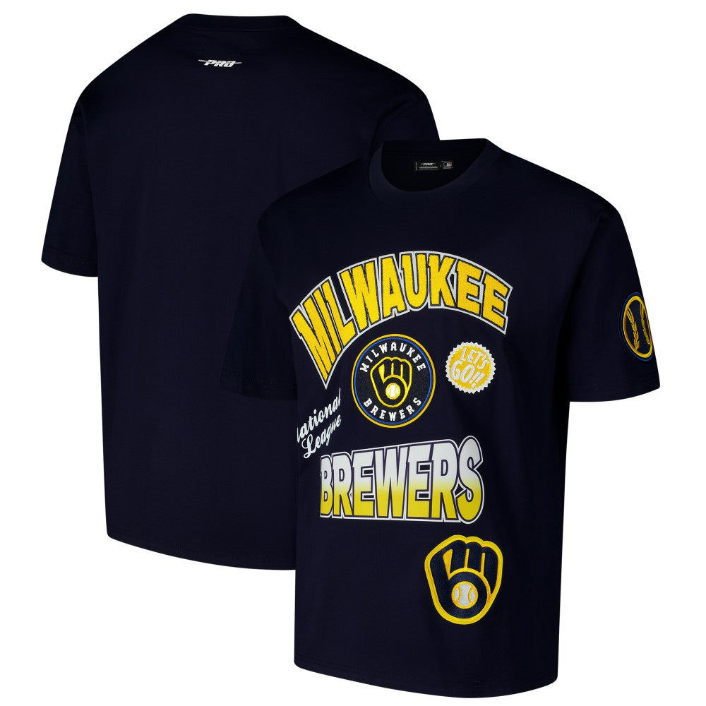 Milwaukee Brewers Pro Standard Turn It Up Dropped Shoulder T-Shirt - Navy - MLB Lifestyle