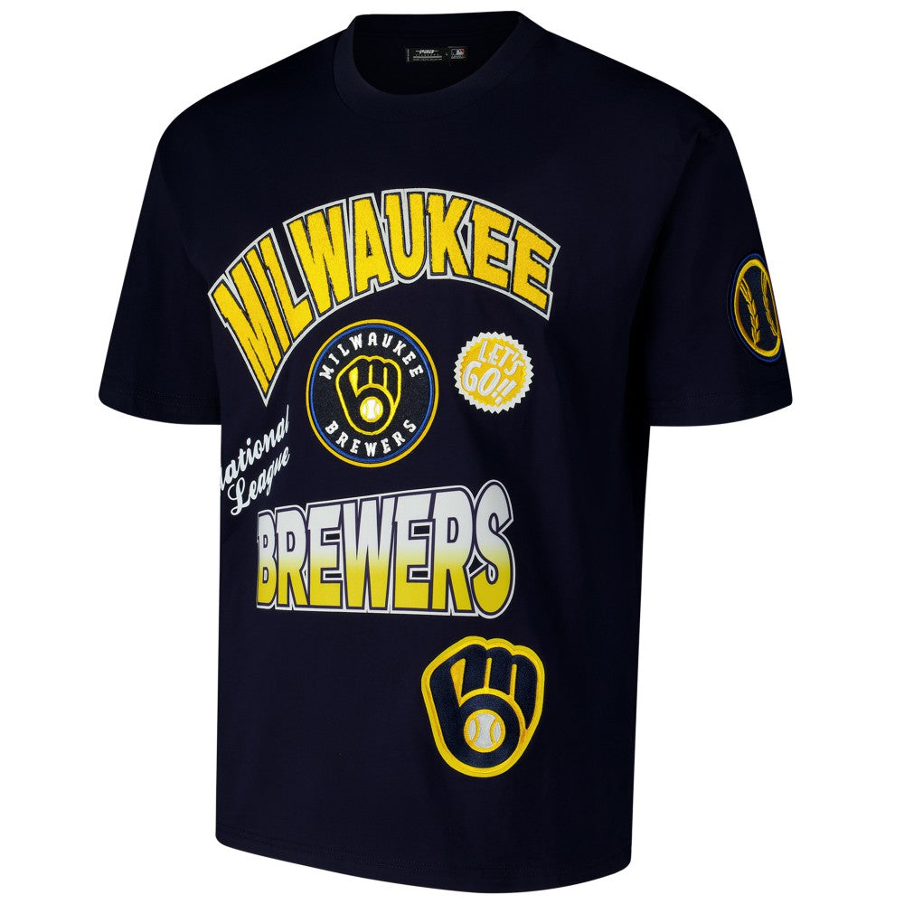 Milwaukee Brewers Pro Standard Turn It Up Dropped Shoulder T-Shirt - Navy - MLB Lifestyle