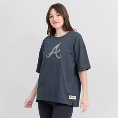 Atlanta Braves Fanatics Women's Oversized Elements Raw Edge Future Ground T-Shirt - Blue - Fanatics Lifestyle