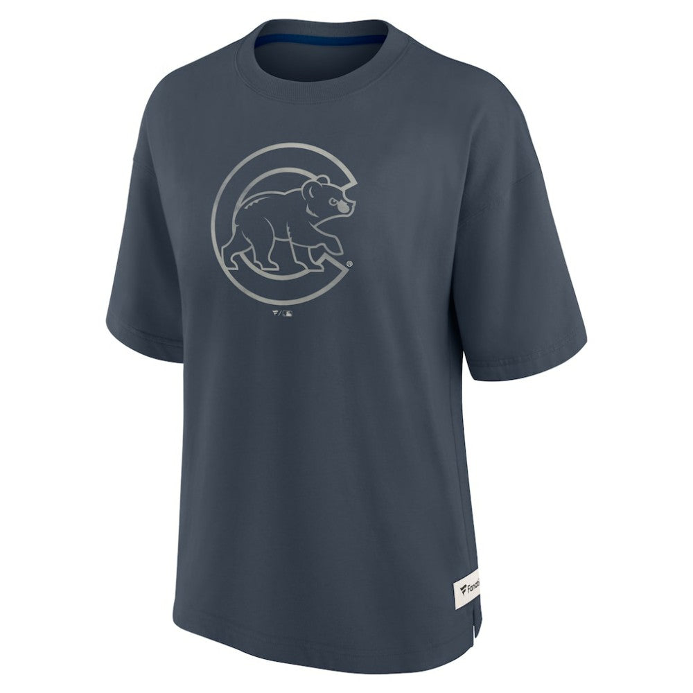 Chicago Cubs Fanatics Women's Oversized Elements Raw Edge Future Ground T-Shirt - Blue - Fanatics Discount