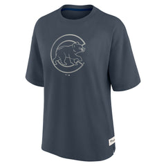 Chicago Cubs Fanatics Women's Oversized Elements Raw Edge Future Ground T-Shirt - Blue - Fanatics Discount