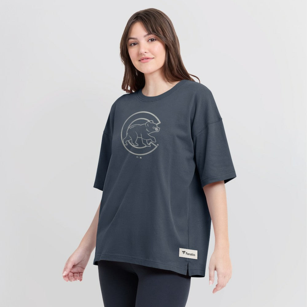 Chicago Cubs Fanatics Women's Oversized Elements Raw Edge Future Ground T-Shirt - Blue - Fanatics Discount