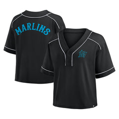 Miami Marlins Fanatics Women's Oversized Champ Game Cropped  V-Neck T-Shirt - Black - Fanatics Online