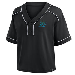 Miami Marlins Fanatics Women's Oversized Champ Game Cropped  V-Neck T-Shirt - Black - Fanatics Online