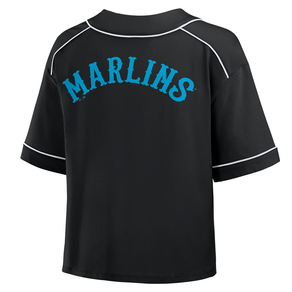 Miami Marlins Fanatics Women's Oversized Champ Game Cropped  V-Neck T-Shirt - Black - Fanatics Online