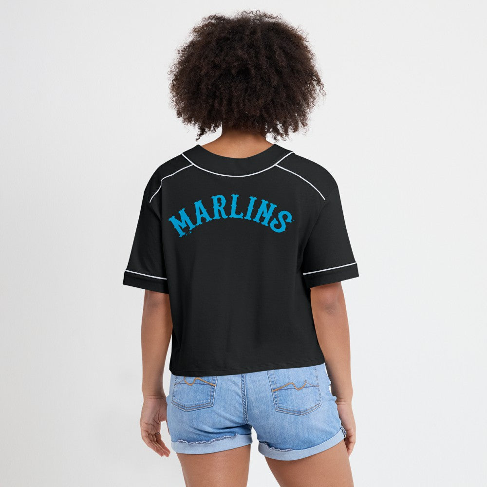 Miami Marlins Fanatics Women's Oversized Champ Game Cropped  V-Neck T-Shirt - Black - Fanatics Online