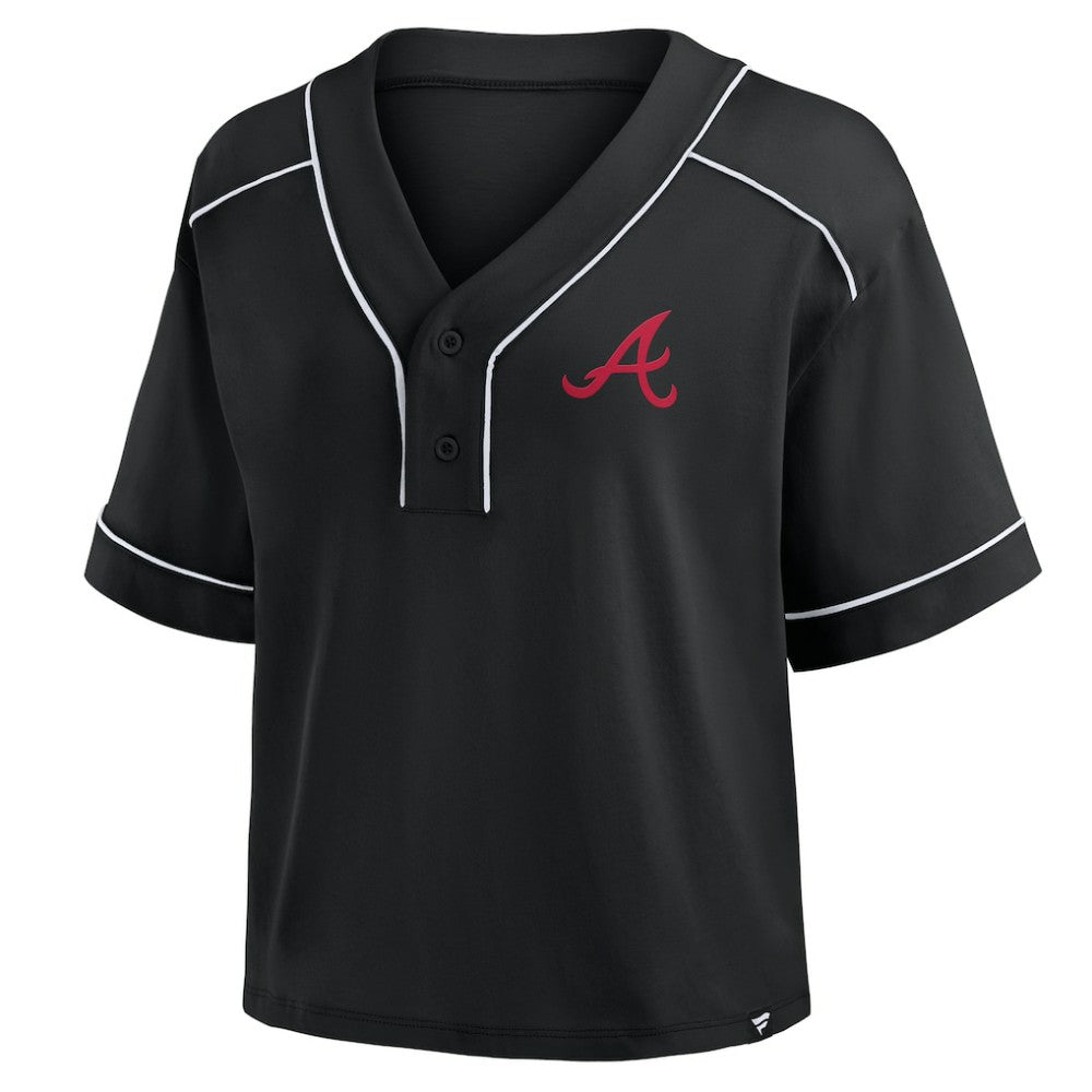 Atlanta Braves Fanatics Women's Oversized Champ Game Cropped  V-Neck T-Shirt - Black - Fanatics Lifestyle
