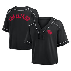 Cleveland Guardians Fanatics Women's Oversized Champ Game Cropped  V-Neck T-Shirt - Black - Fanatics Discount