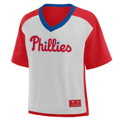 Philadelphia Phillies Fanatics Oversized Race To Win V-Neck T-Shirt - Red/Graphite - Fanatics on Sale
