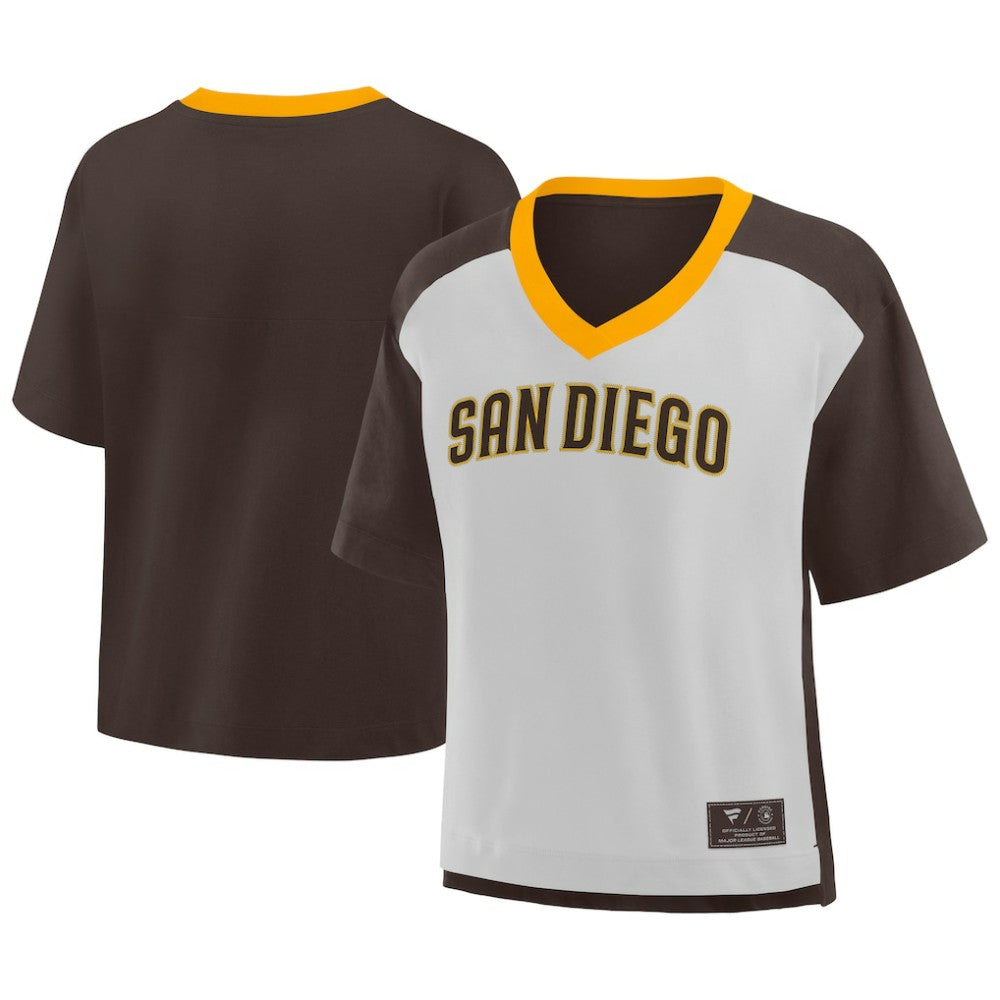 San Diego Padres Fanatics Oversized Race To Win V-Neck T-Shirt - Brown/Graphite - Fanatics Online
