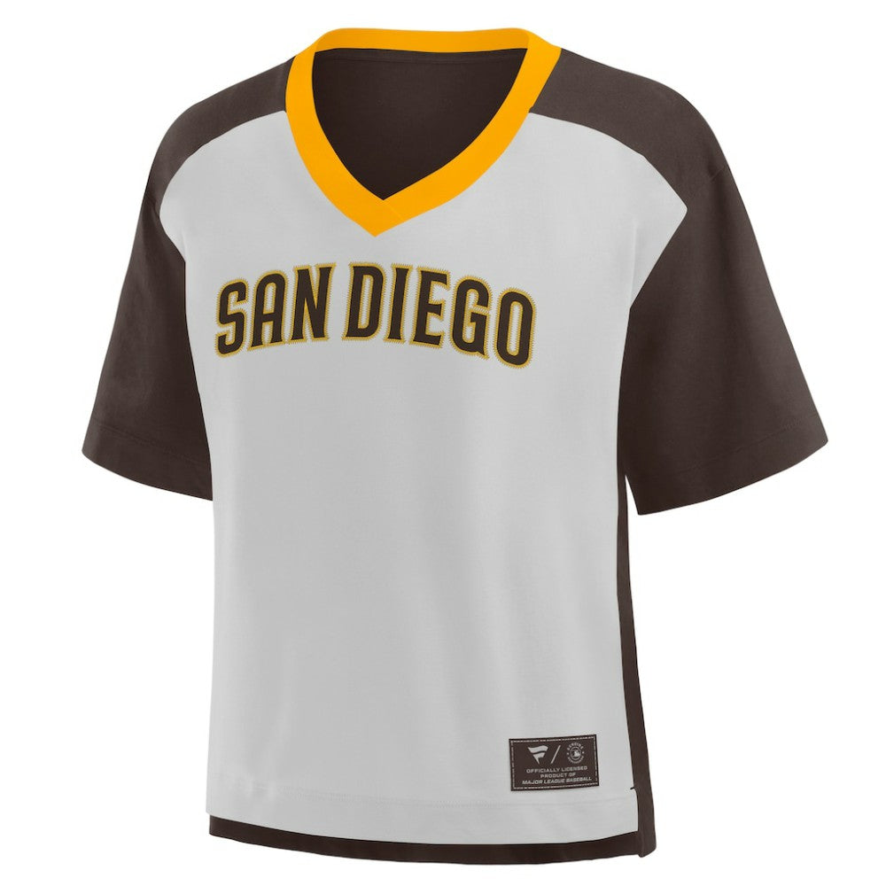 San Diego Padres Fanatics Oversized Race To Win V-Neck T-Shirt - Brown/Graphite - Fanatics Online