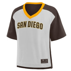 San Diego Padres Fanatics Oversized Race To Win V-Neck T-Shirt - Brown/Graphite - Fanatics Online