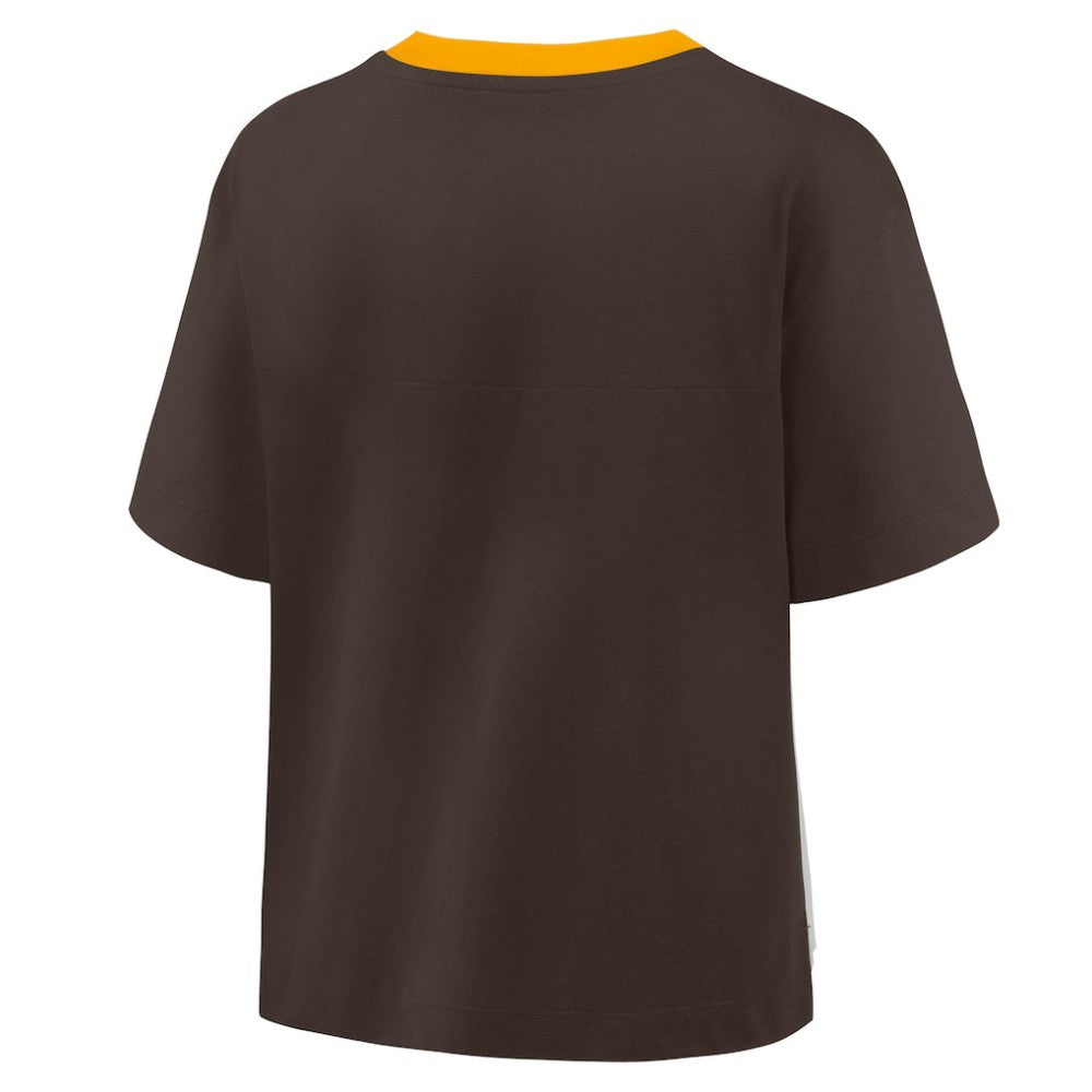 San Diego Padres Fanatics Oversized Race To Win V-Neck T-Shirt - Brown/Graphite - Fanatics Online