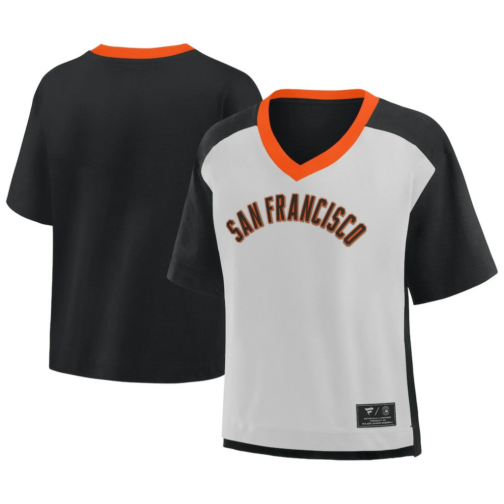 San Francisco Giants Fanatics Oversized Race To Win V-Neck T-Shirt - Black/Graphite - Fanatics Lifestyle