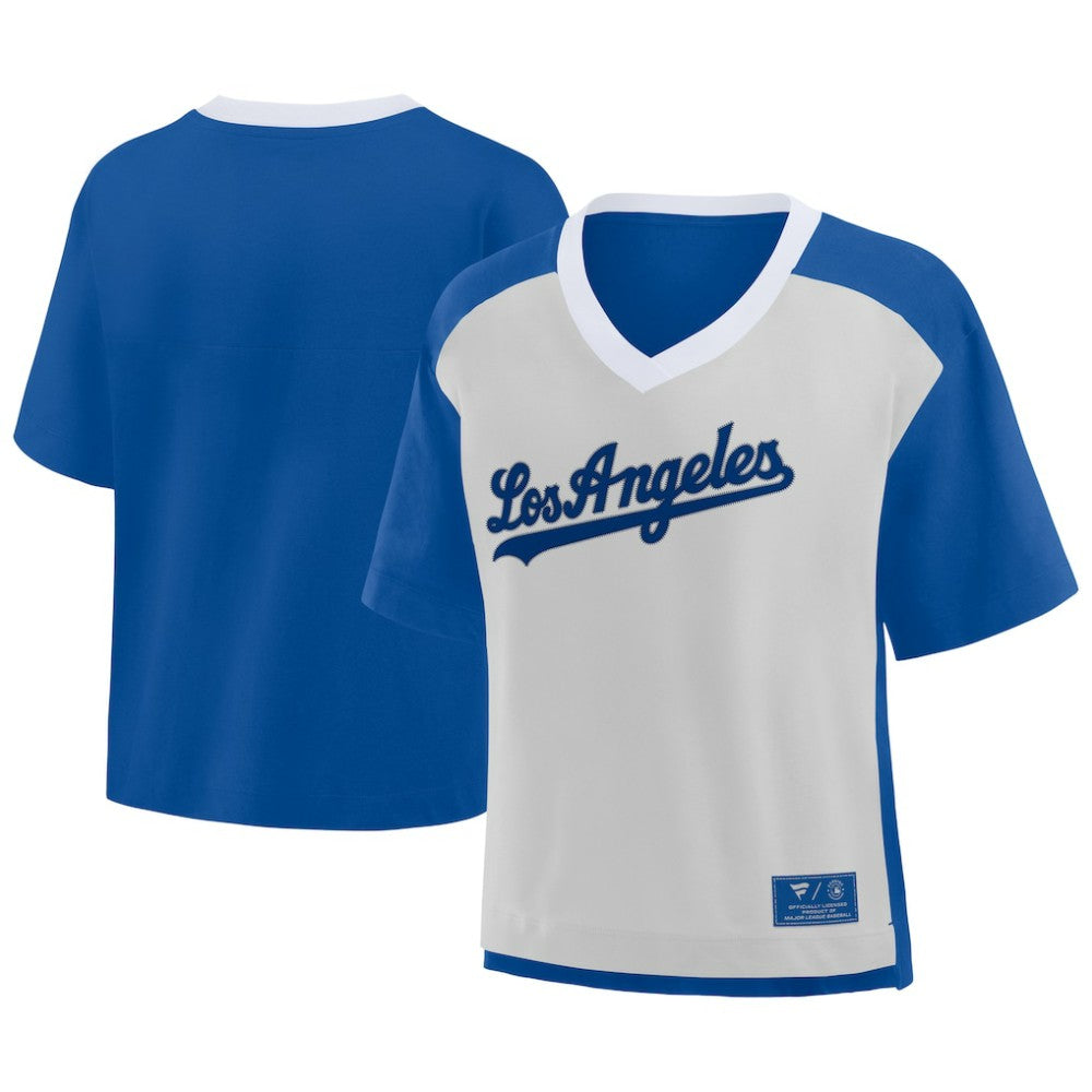 Los Angeles Dodgers Fanatics Oversized Race To Win V-Neck T-Shirt - Royal/Graphite - Fanatics Online