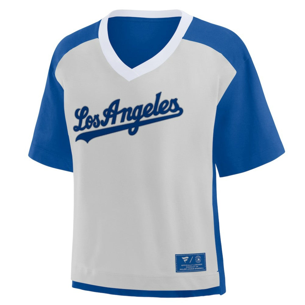 Los Angeles Dodgers Fanatics Oversized Race To Win V-Neck T-Shirt - Royal/Graphite - Fanatics Online