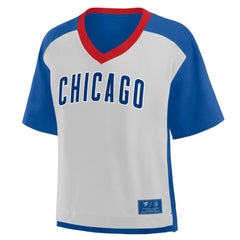 Chicago Cubs Fanatics Oversized Race To Win V-Neck T-Shirt - Royal/Graphite - Fanatics Discount