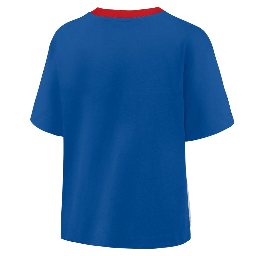 Chicago Cubs Fanatics Oversized Race To Win V-Neck T-Shirt - Royal/Graphite - Fanatics Discount