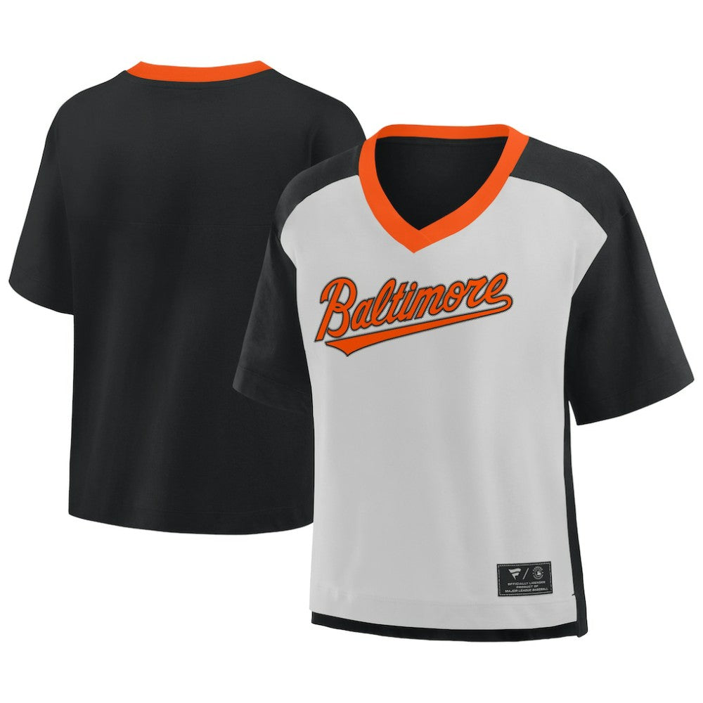 Baltimore Orioles Fanatics Oversized Race To Win V-Neck T-Shirt - Black/Graphite - Fanatics Discount