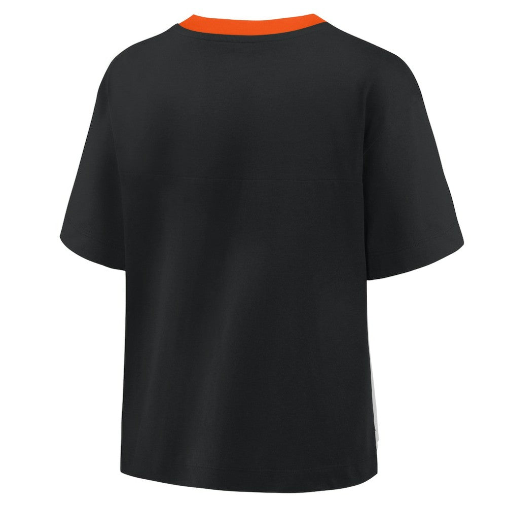 Baltimore Orioles Fanatics Oversized Race To Win V-Neck T-Shirt - Black/Graphite - Fanatics Discount