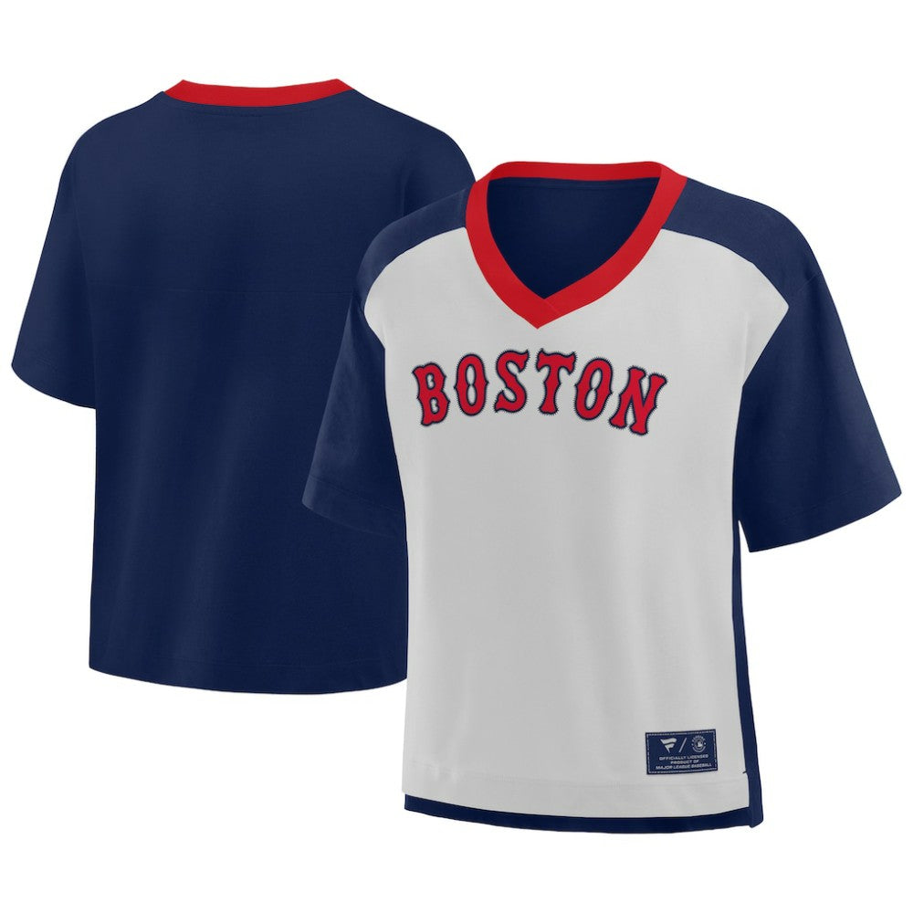 Boston Red Sox Fanatics Oversized Race To Win V-Neck T-Shirt - Navy/Graphite - Fanatics Lifestyle