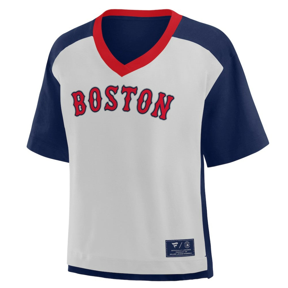 Boston Red Sox Fanatics Oversized Race To Win V-Neck T-Shirt - Navy/Graphite - Fanatics Lifestyle