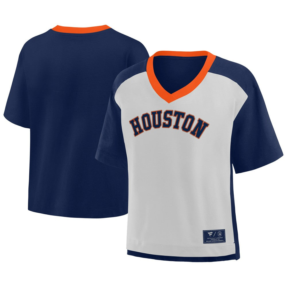 Houston Astros Fanatics Oversized Race To Win V-Neck T-Shirt - Navy/Graphite - Fanatics Lifestyle
