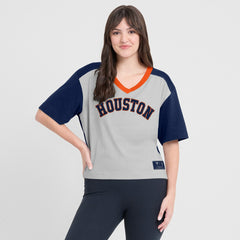 Houston Astros Fanatics Oversized Race To Win V-Neck T-Shirt - Navy/Graphite - Fanatics Lifestyle