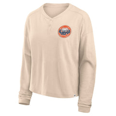 Houston Astros Fanatics Women's Oversized Stadium Slub Long Sleeve Henley T-Shirt - Tan - Fanatics on Sale