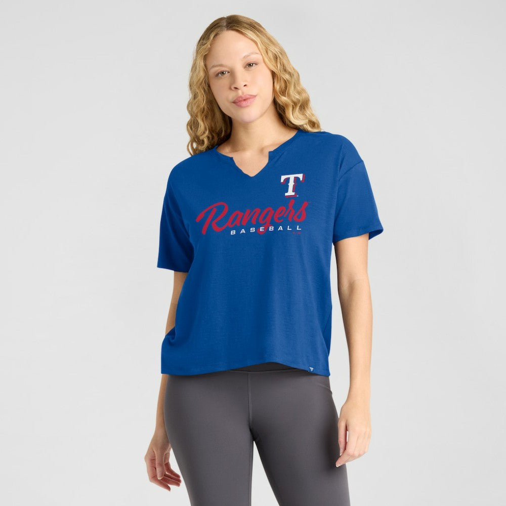 Texas Rangers Fanatics Women's Fan Fave Stadium Slub Boxy T-Shirt - Royal - Fanatics Lifestyle