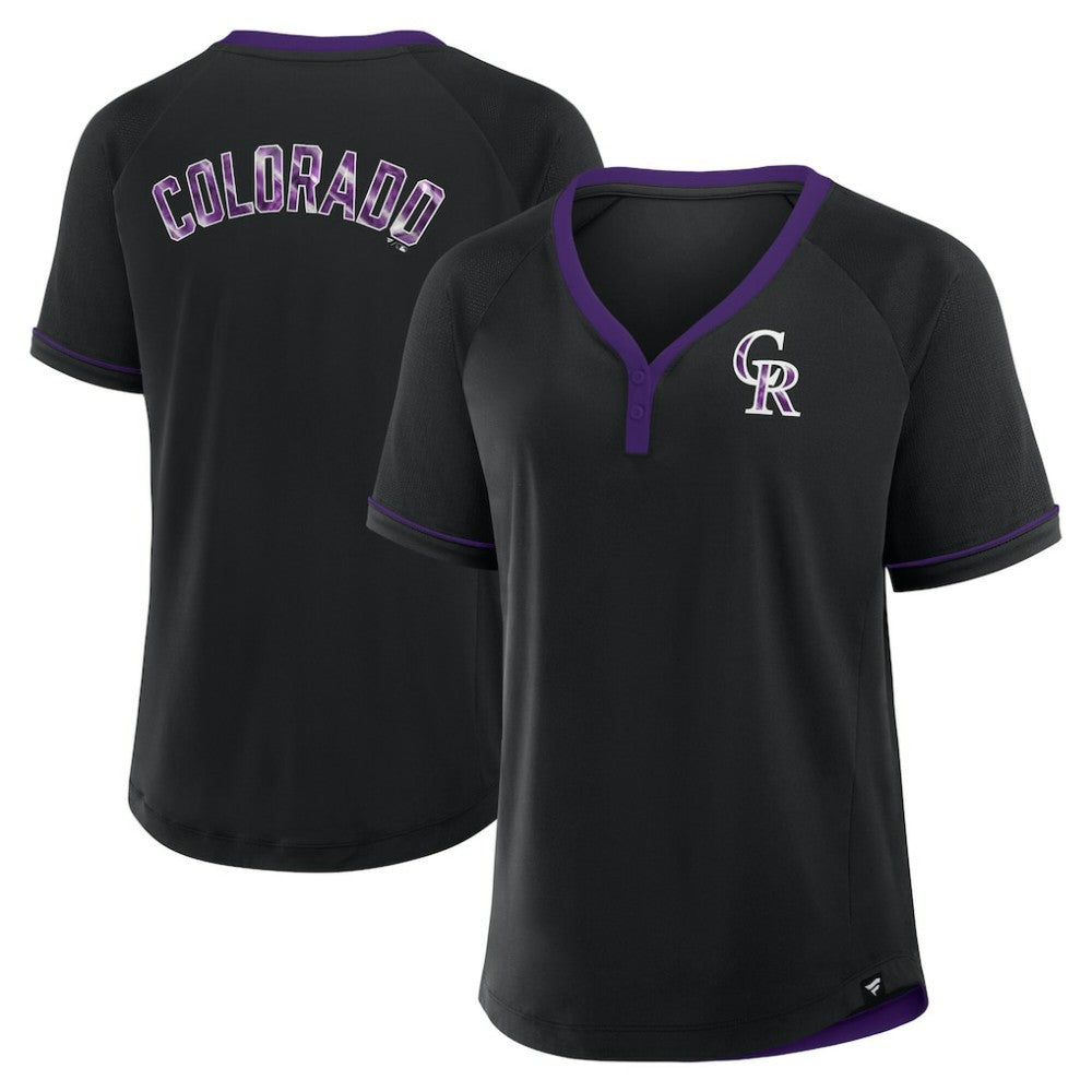 Colorado Rockies Fanatics Women's League Diva Star Raglan V-Neck T-Shirt - Black - Fanatics Lifestyle