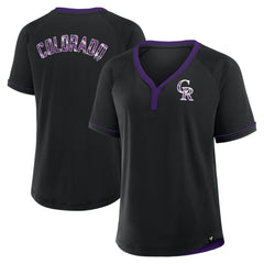 Colorado Rockies Fanatics Women's League Diva Star Raglan V-Neck T-Shirt - Black - Fanatics Lifestyle