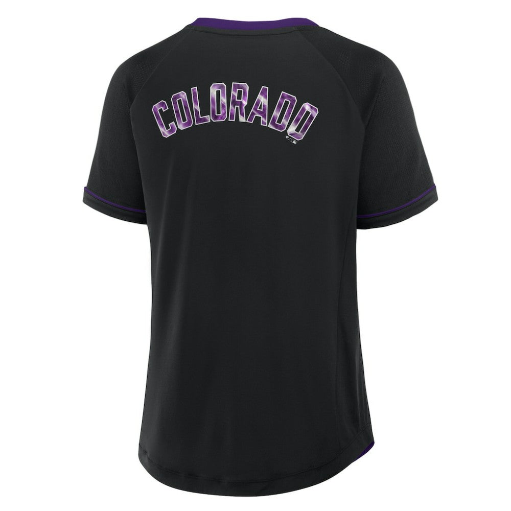 Colorado Rockies Fanatics Women's League Diva Star Raglan V-Neck T-Shirt - Black - Fanatics Lifestyle