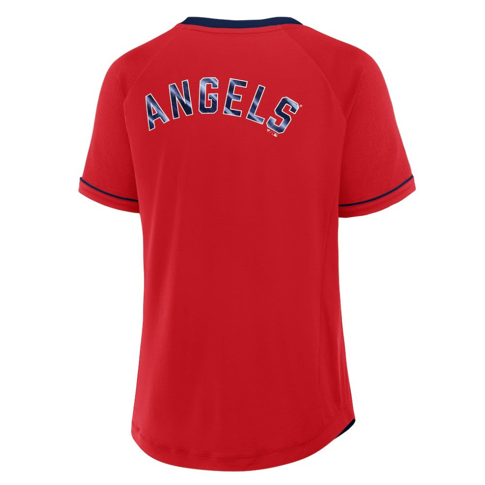 Los Angeles Angels Fanatics Women's League Diva Star Raglan V-Neck T-Shirt - Red - Fanatics Lifestyle