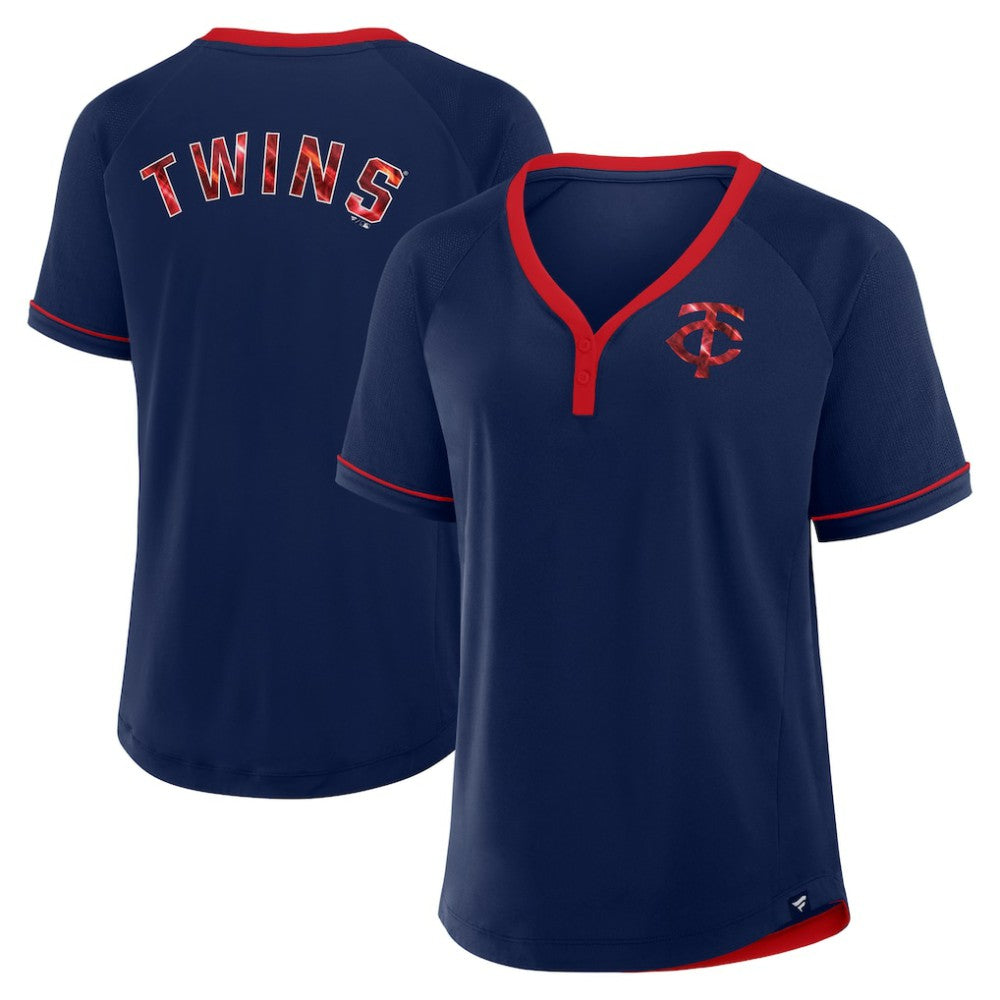 Minnesota Twins Fanatics Women's League Diva Star Raglan V-Neck T-Shirt - Navy - Fanatics Discount