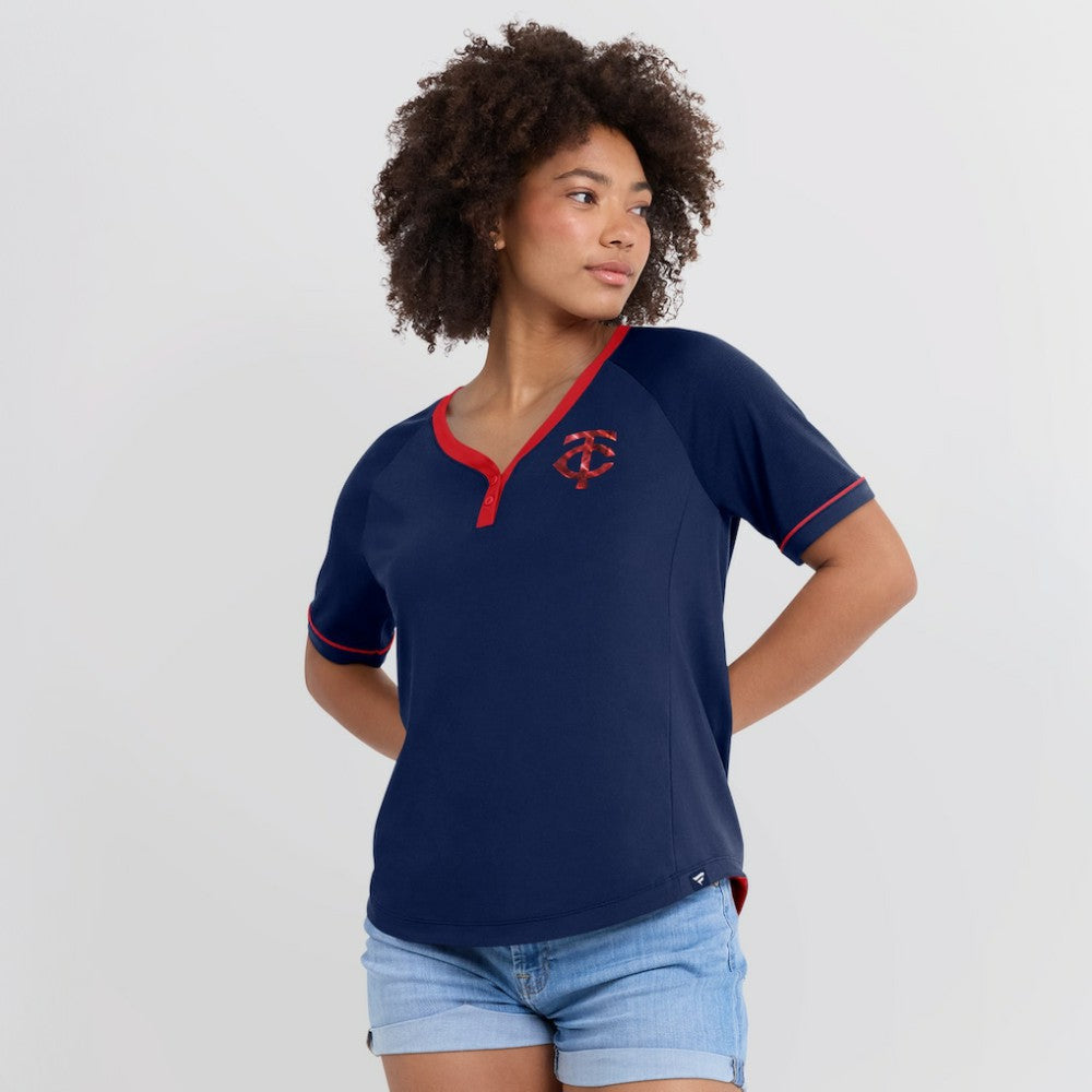 Minnesota Twins Fanatics Women's League Diva Star Raglan V-Neck T-Shirt - Navy - Fanatics Discount