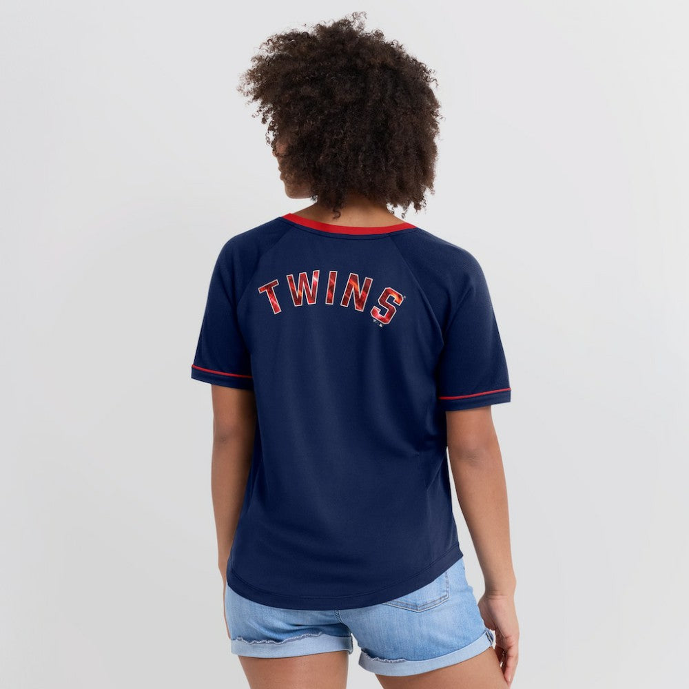 Minnesota Twins Fanatics Women's League Diva Star Raglan V-Neck T-Shirt - Navy - Fanatics Discount