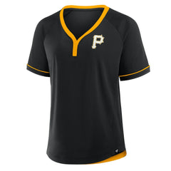 Pittsburgh Pirates Fanatics Women's League Diva Star Raglan V-Neck T-Shirt - Black - Fanatics Lifestyle