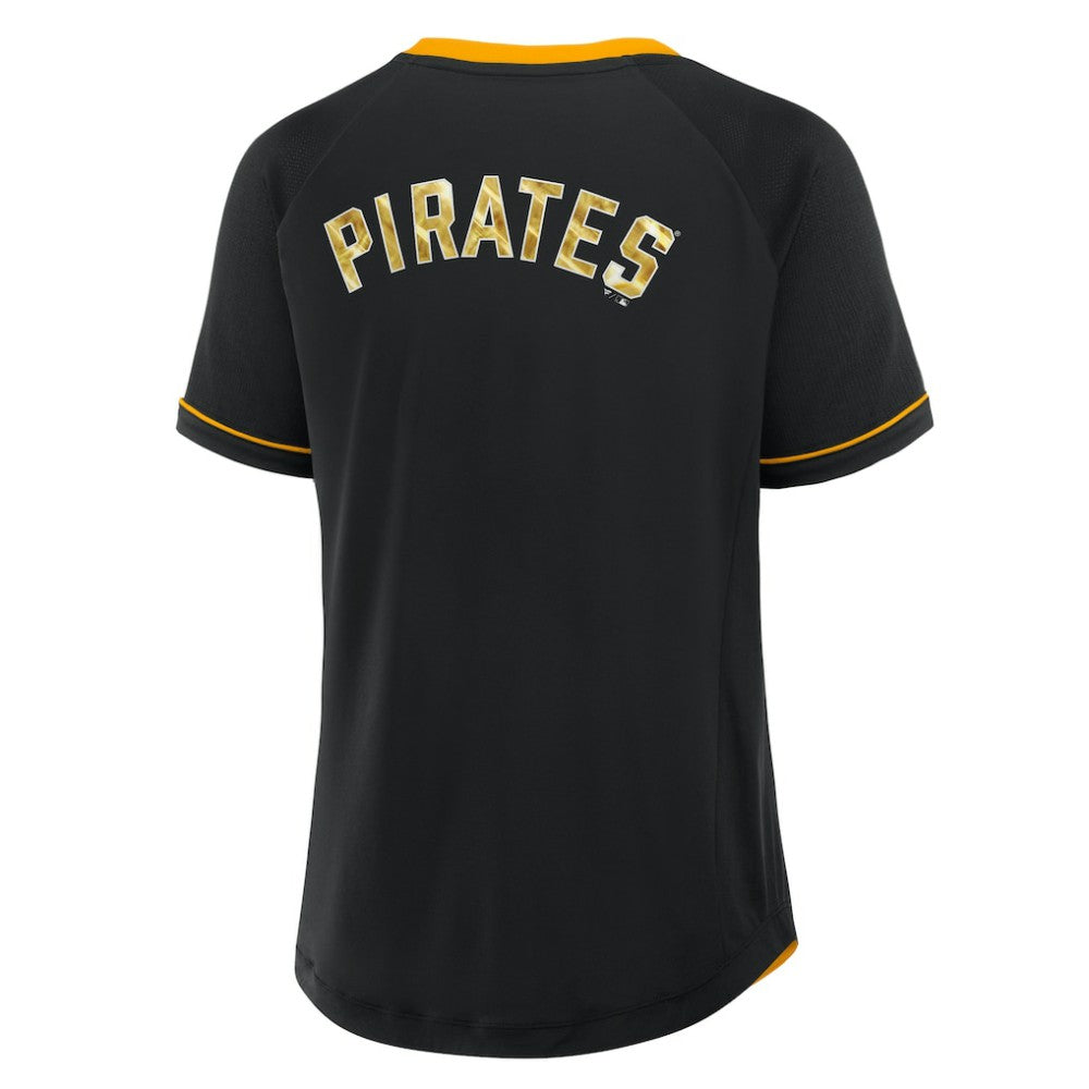 Pittsburgh Pirates Fanatics Women's League Diva Star Raglan V-Neck T-Shirt - Black - Fanatics Lifestyle