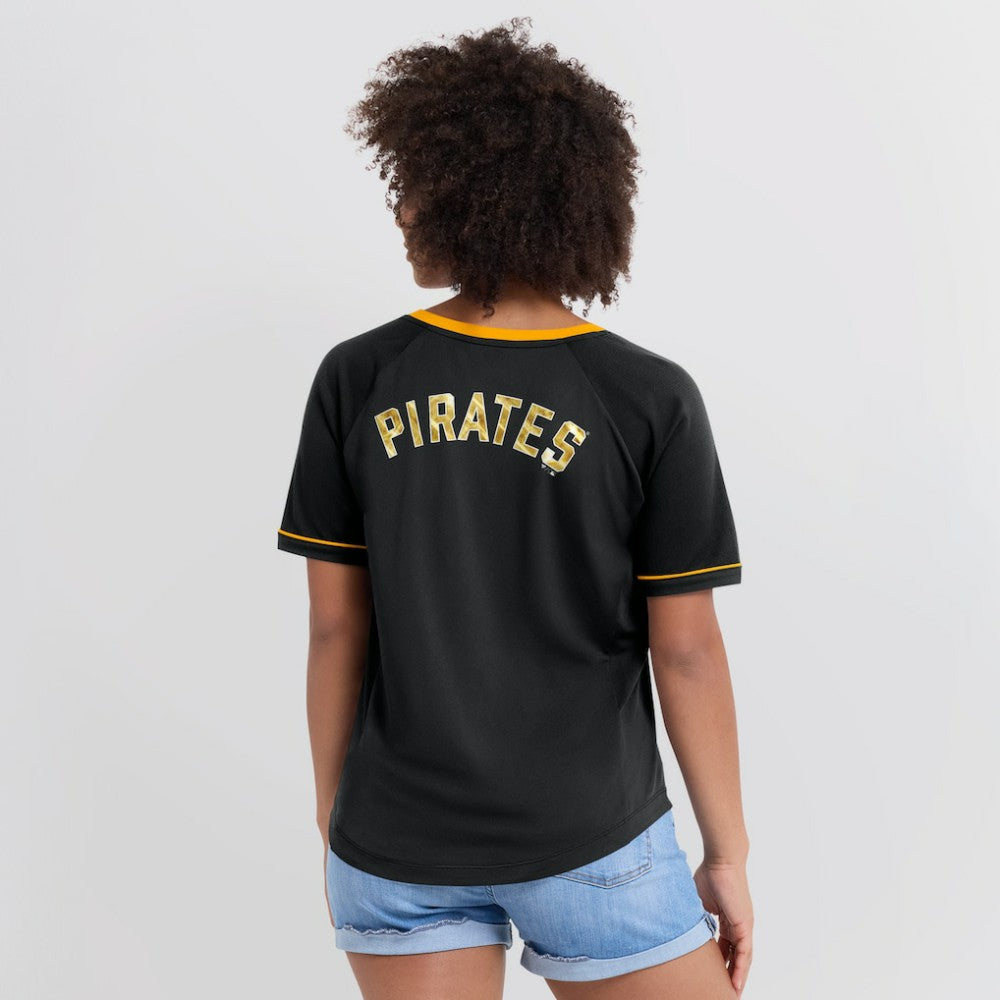 Pittsburgh Pirates Fanatics Women's League Diva Star Raglan V-Neck T-Shirt - Black - Fanatics Lifestyle