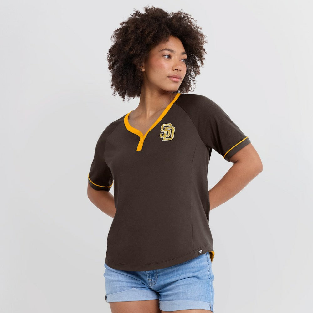 San Diego Padres Fanatics Women's League Diva Star Raglan V-Neck T-Shirt - Brown - Fanatics on Sale