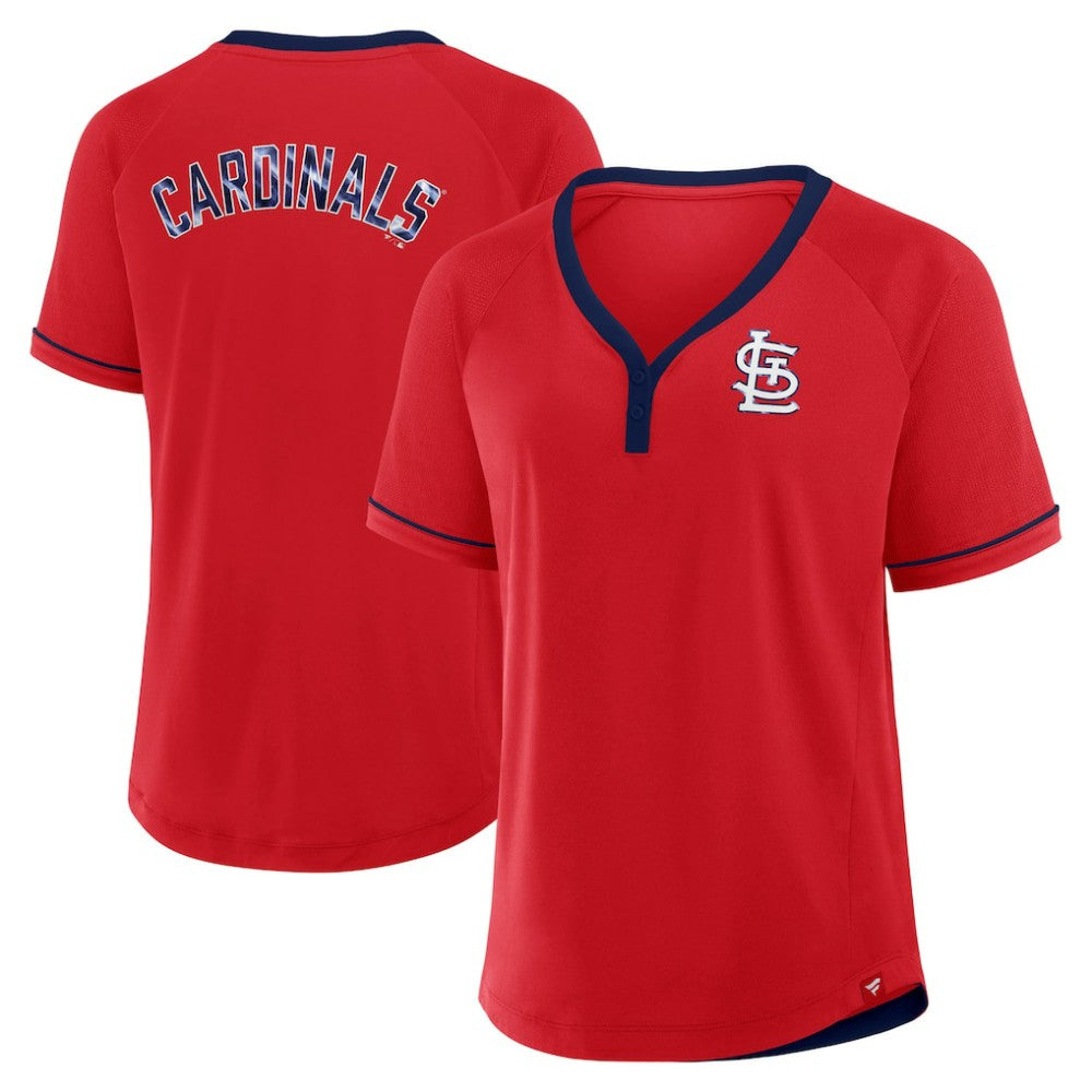 St. Louis Cardinals Fanatics Women's League Diva Star Raglan V-Neck T-Shirt - Red - Fanatics Discount