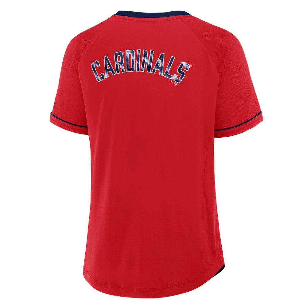 St. Louis Cardinals Fanatics Women's League Diva Star Raglan V-Neck T-Shirt - Red - Fanatics Discount
