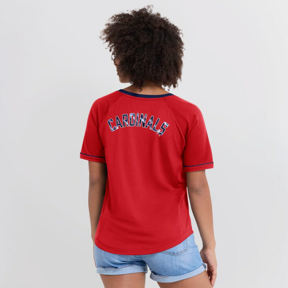 St. Louis Cardinals Fanatics Women's League Diva Star Raglan V-Neck T-Shirt - Red - Fanatics Discount