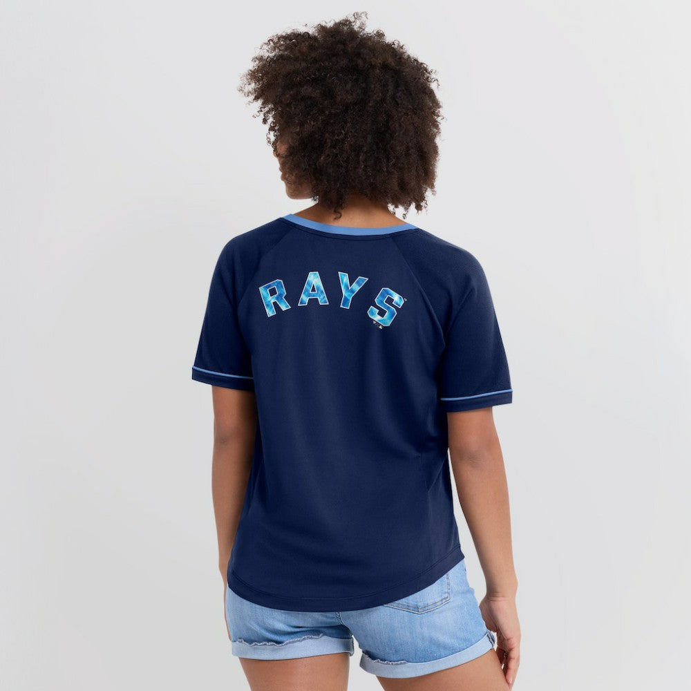 Tampa Bay Rays Fanatics Women's League Diva Star Raglan V-Neck T-Shirt - Navy - Fanatics Online