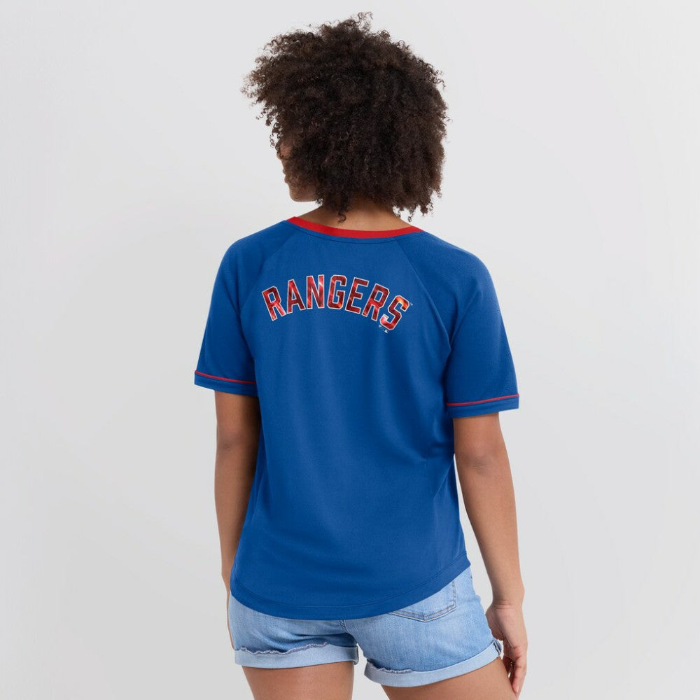 Texas Rangers Fanatics Women's League Diva Star Raglan V-Neck T-Shirt - Royal - Fanatics Sale
