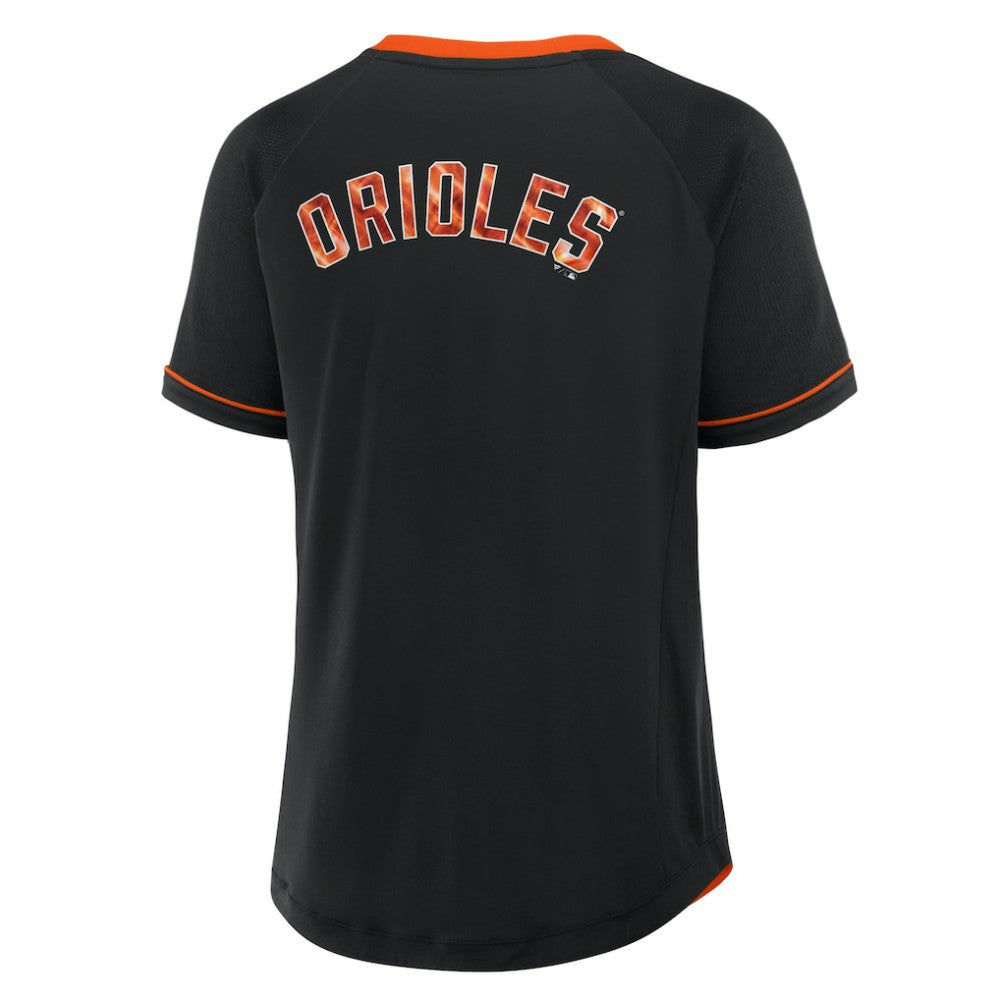 Baltimore Orioles Fanatics Women's League Diva Star Raglan V-Neck T-Shirt - Black - Fanatics Lifestyle