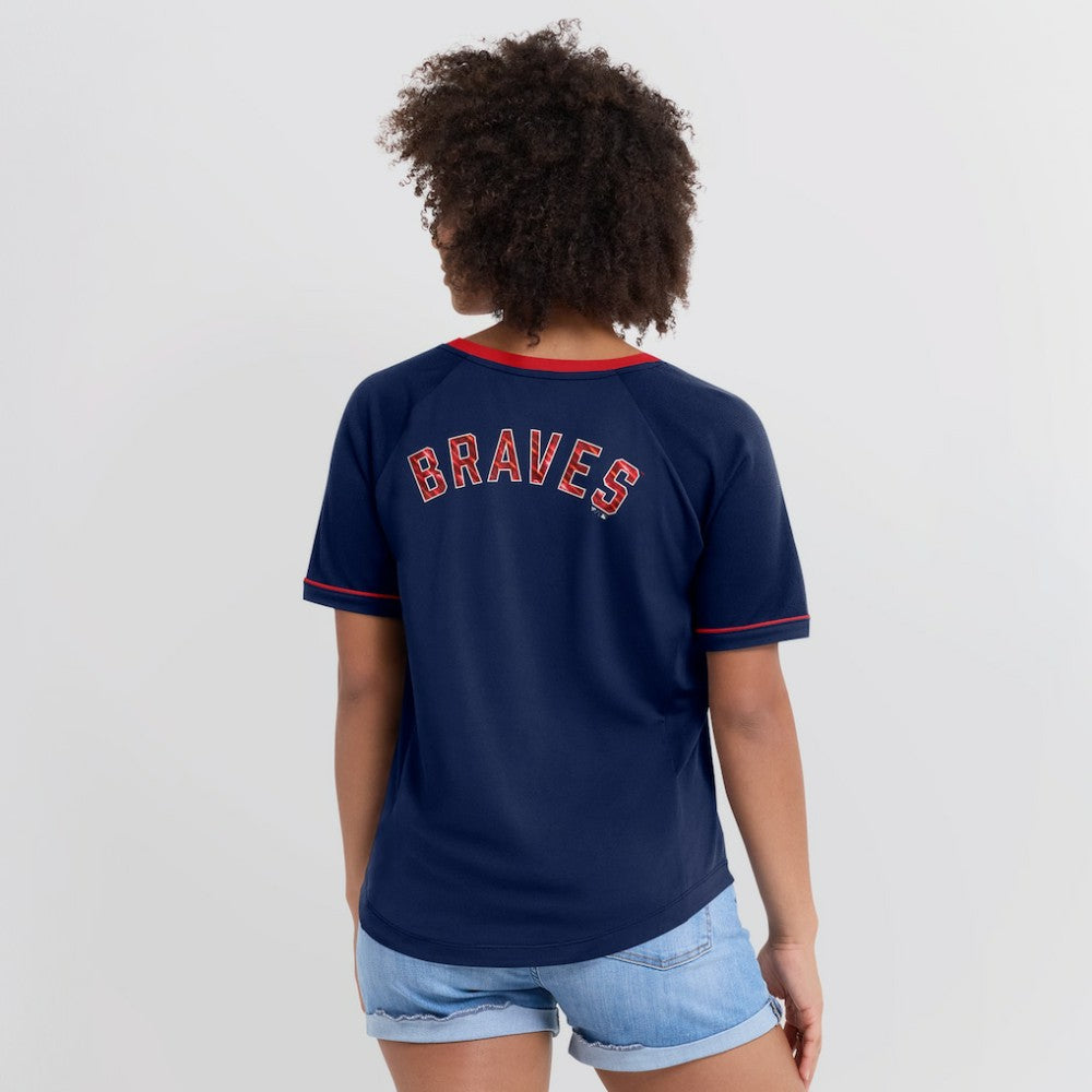 Atlanta Braves Fanatics Women's League Diva Star Raglan V-Neck T-Shirt - Navy - Fanatics Lifestyle